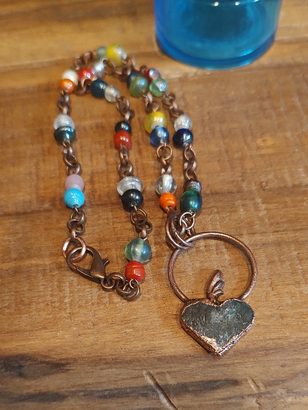 Copper Electroform Raw Labradorite Pendant With Antique Copper Beaded Necklace